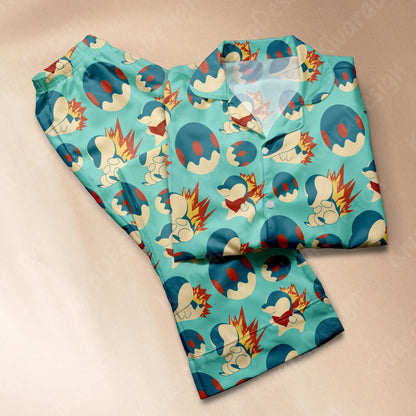 Cyndaquil Pajamas Set Cute Anime Shirt for Adult Fans - Pajama Set - Kawaii Gift for Fans