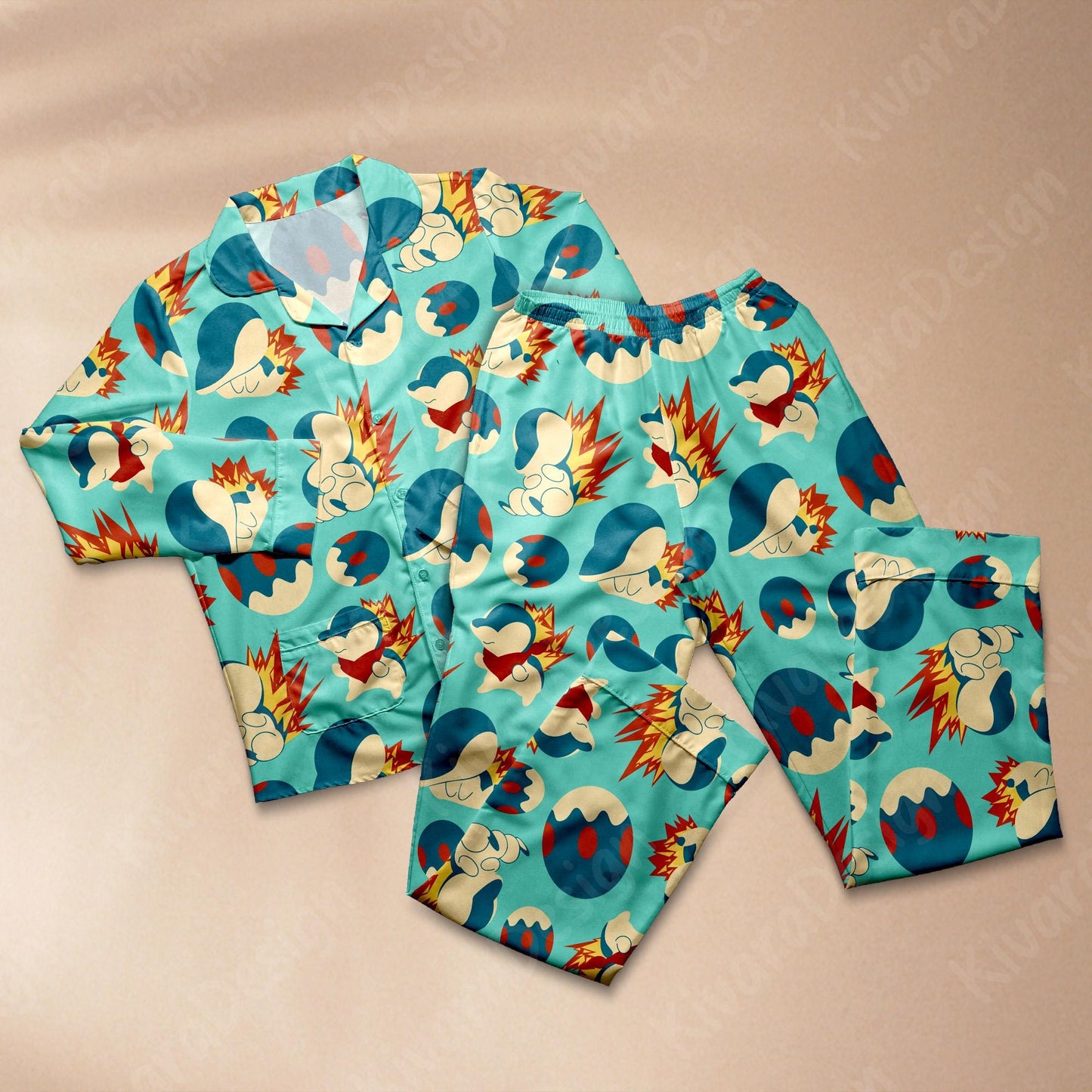 Cyndaquil Pajamas Set Cute Anime Shirt for Adult Fans - Pajama Set - Kawaii Gift for Fans