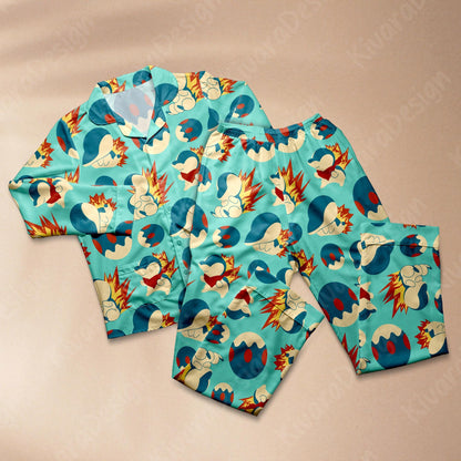 Cyndaquil Pajamas Set Cute Anime Shirt for Adult Fans - Pajama Set - Kawaii Gift for Fans