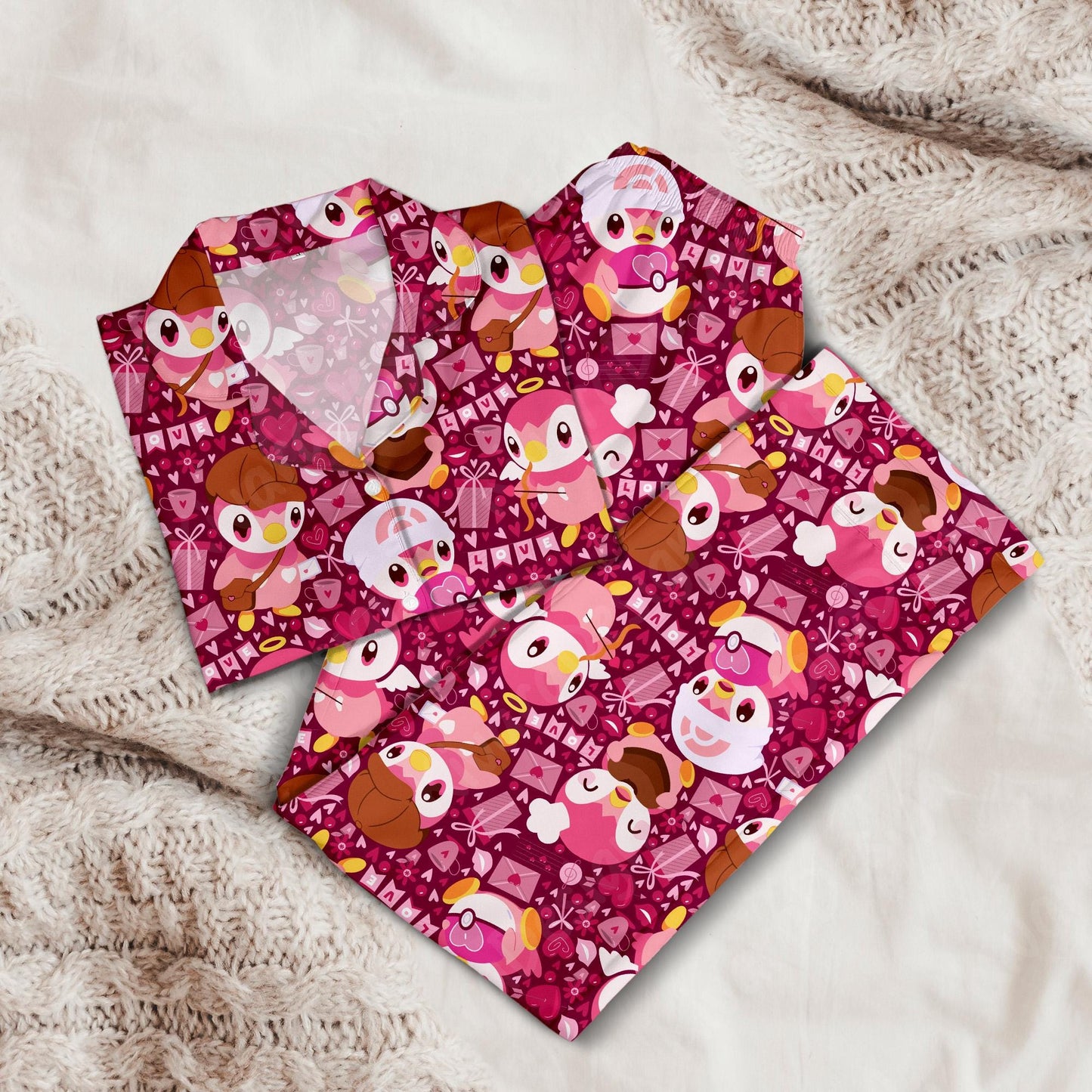 Shiny Piplup Pajamas Set Cute Anime Pajama Set Kawaii Gift for Fans