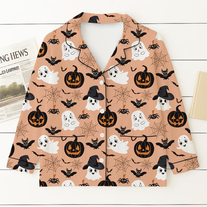 Halloween Witch Ghost Pumpkin Pajamas Set, Halloween Pattern Homewear, Spooky Pumpkin Loungewear, Cute Ghost Sleepwear, Halloween Nightwear