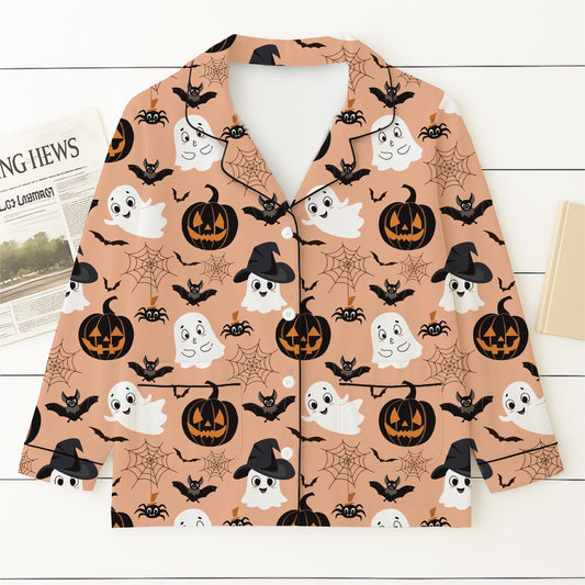 Halloween Witch Ghost Pumpkin Pajamas Set, Halloween Pattern Homewear, Spooky Pumpkin Loungewear, Cute Ghost Sleepwear, Halloween Nightwear