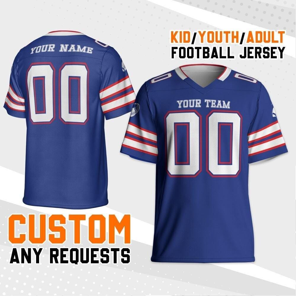 Personalized Buffalo Blue Football Jersey, Custom Shirt For Adult Kid, Game Day Outfit For American Football Fan, Gift for Him, Gift for her