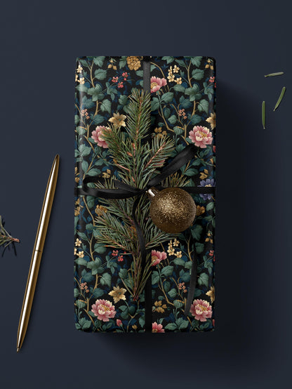 Floral Gift Wrap Flower Wrapping Paper Feminine Gift Idea Moody Floral Design Garden Lover Gift Wrap Roll Romantic Gift for Her Gift for Mom
