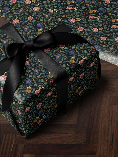 Floral Gift Wrap Flower Wrapping Paper Feminine Gift Idea Moody Floral Design Garden Lover Gift Wrap Roll Romantic Gift for Her Gift for Mom
