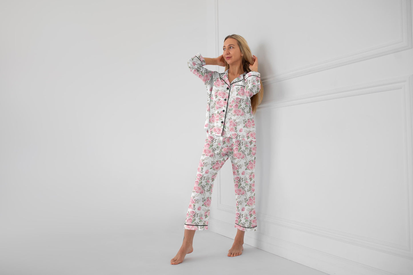 Satin Pajama Set – Bridgerton-Inspired Bridal Sleepwear | Rose Floral Silk Pajamas for Bride & Bridesmaids