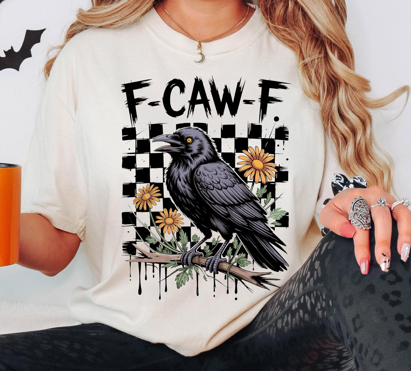 F-Caw-F Crow Halloween Shirt, Botanical Witch Bird Halloween T-Shirt, Floral Crow Sweatshirt, Black Raven Halloween Tee, Spooky Season Tee