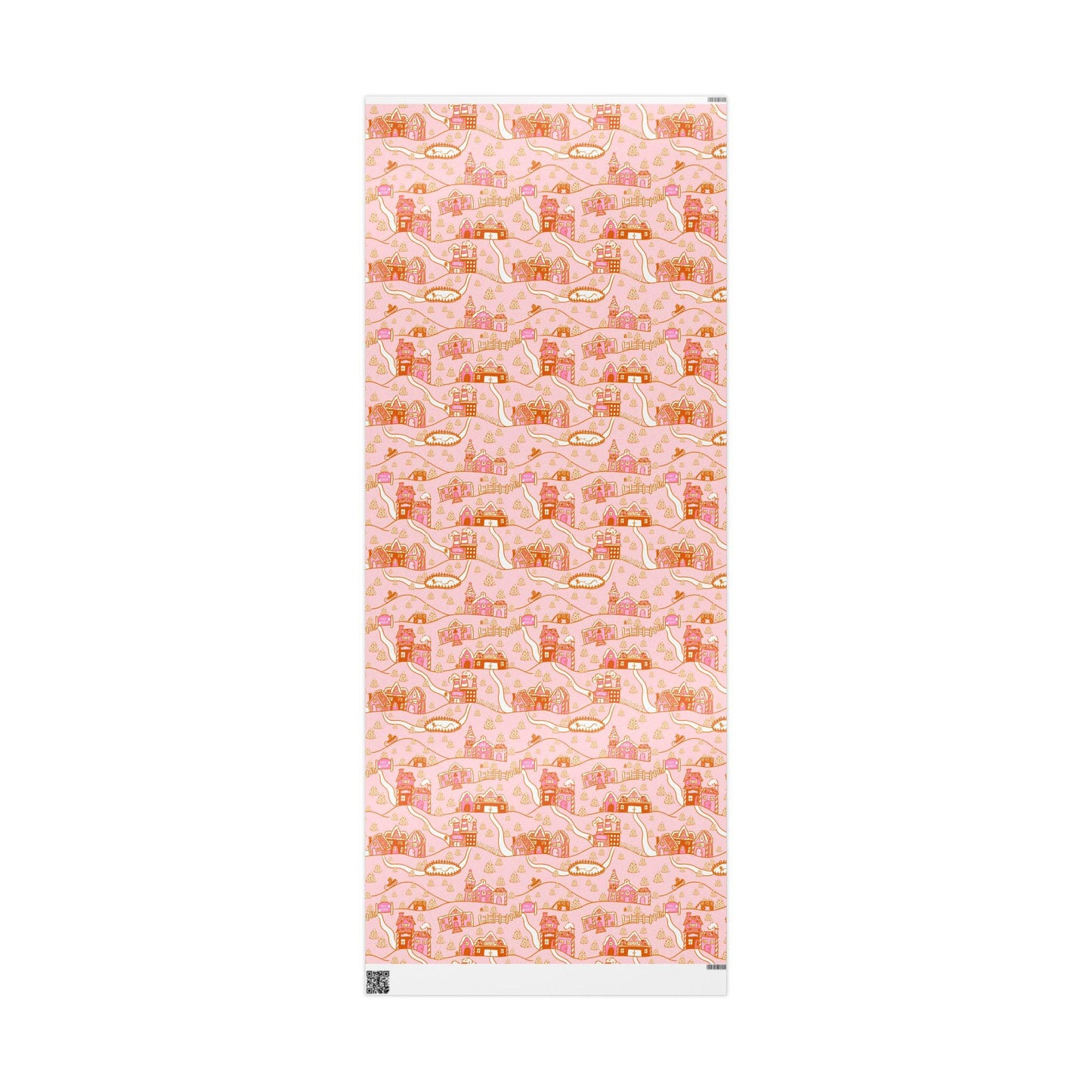 Retro Christmas village Wrapping Paper Roll, Xmas Groovy Style Holiday Wrap, Pink Nordic Christmas Gift Design
