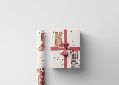 Western Christmas wrapping paper Southwest  Vintage Cowboy Christmas Wrapping Paper Roll, Cowgirl Holiday Gift Wrap with Retro Design