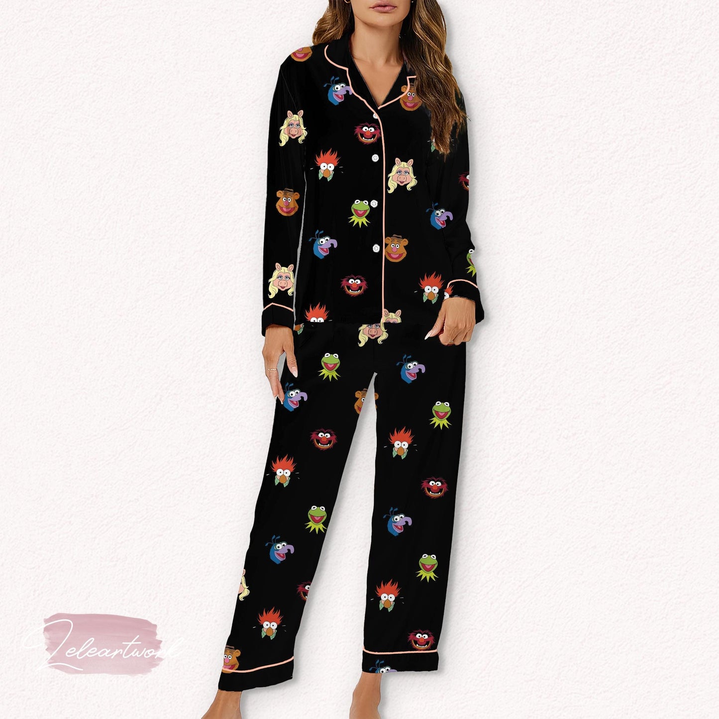 Muppet Set – Cute Satin Pajamas Featuring Kermit, Miss Piggy, Animal & More | Cozy Nostalgic Sleepwear for Muppet Show Fans