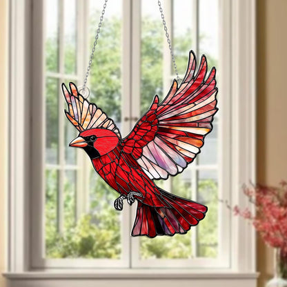 Cardinal Window Hanging Sun Catcher – Red Bird Acrylic Window Art Decoration for Home, Living Room, Kitchen or Garden Gift Idea