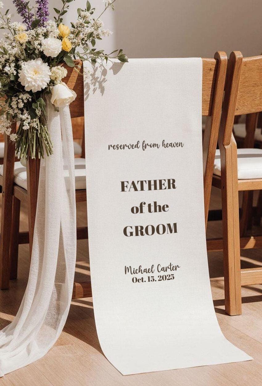 Reserved From Heaven Wedding Chair Sign, Father of the Groom Memorial Banner, Custom Remembrance Seat, Custom Wedding Gift Ceremony Decor