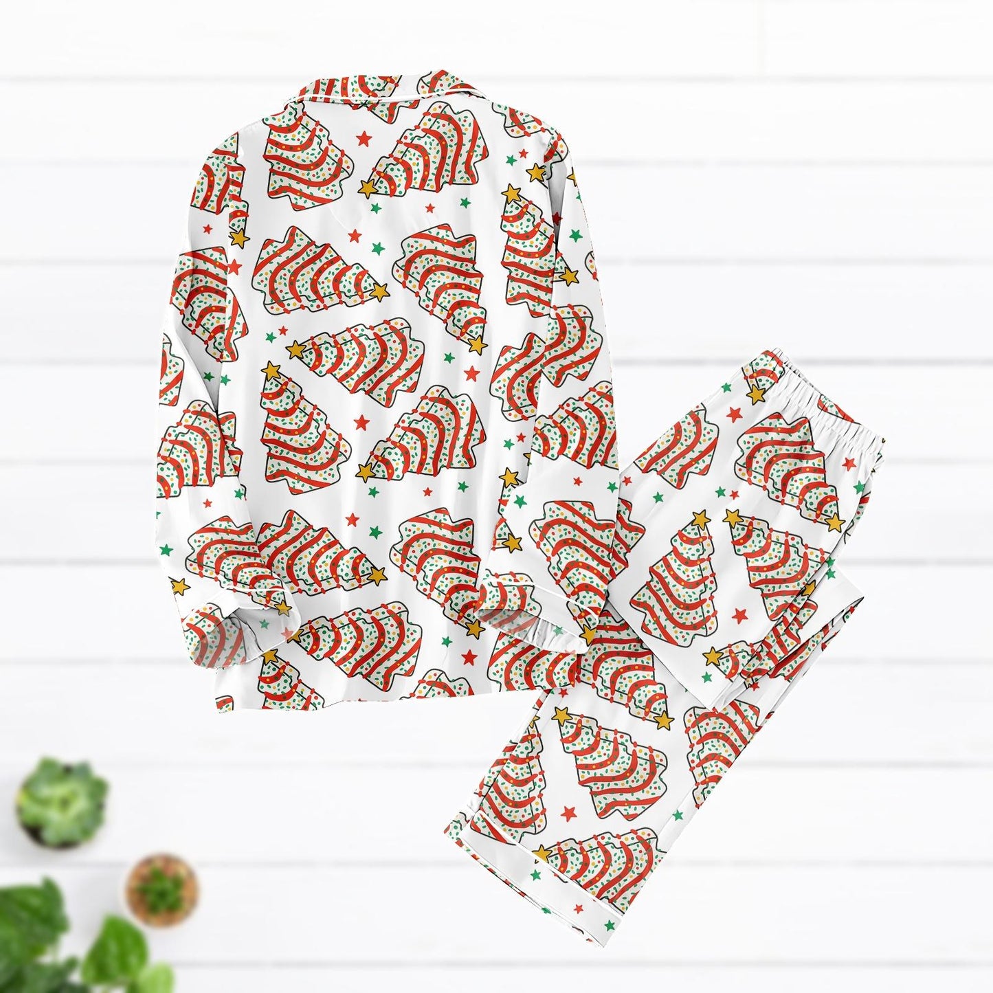 Christmas Tree Satin Pajamas, Long Sleeve Holiday PJs, Red Green Xmas Sleepwear Set, Cozy Christmas Gift for Her, Cute Christmas Lounge