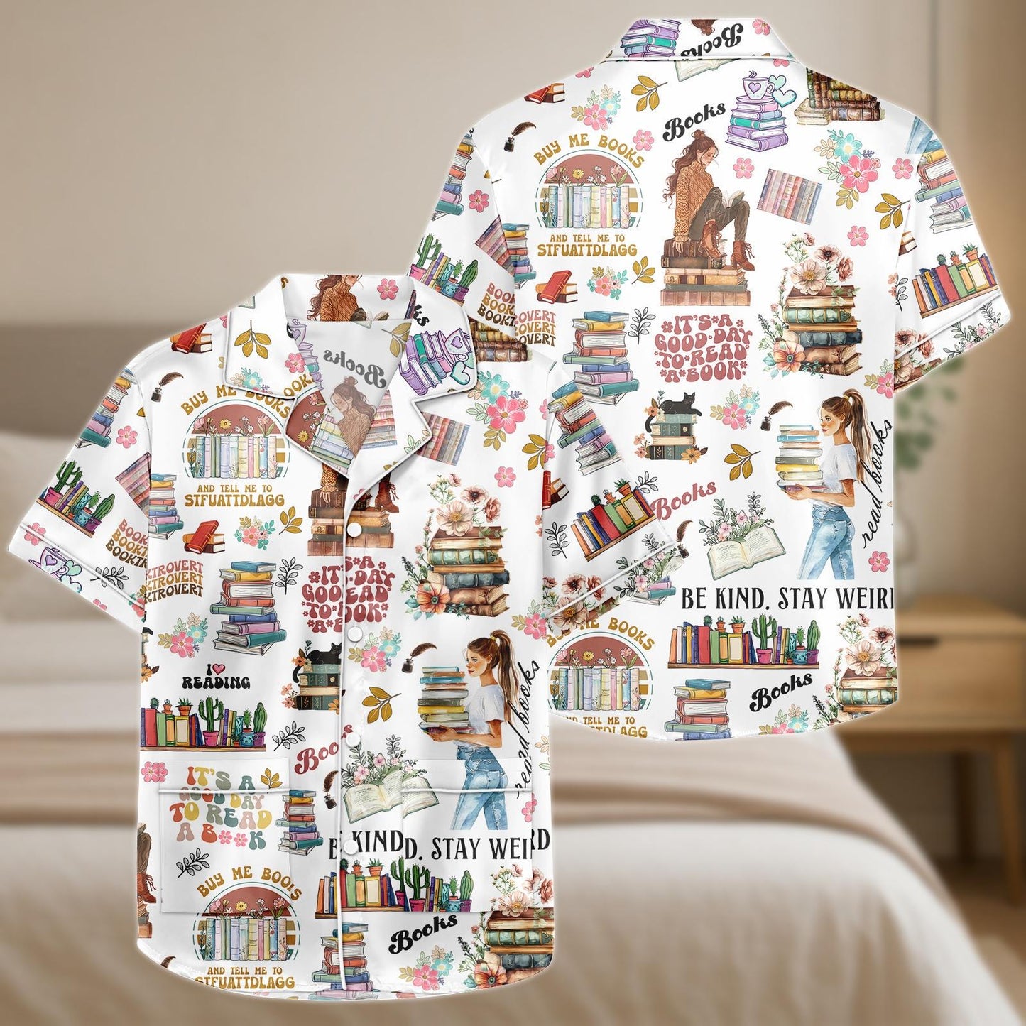 Book Lover Pajama Set, Reading Quote Satin Shorts and Shirt, Cute Book Print Sleepwear, Cozy Gift for Readers, Bookish Loungewear