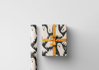 Spooky Halloween Wrapping Paper Roll, Cute Ghosts Gift Wrap, Custom Trick or Treat Packaging for October Gifts
