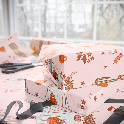 Western Halloween Wrapping Paper Roll, Spooky Highland cow Gift Wrap, Cowboy Halloween Gift Packaging, Rustic Trick or Treat