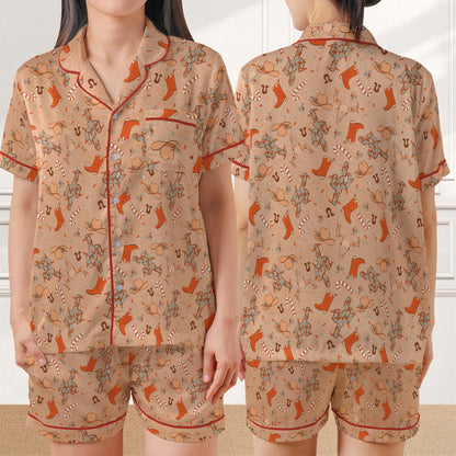 Christmas Western Pajama Set, Western Cowboy Cactus Sleepwear, Cowboy Christmas Loungewear Set, Country Christmas, Cowboy Boots Hat Christma