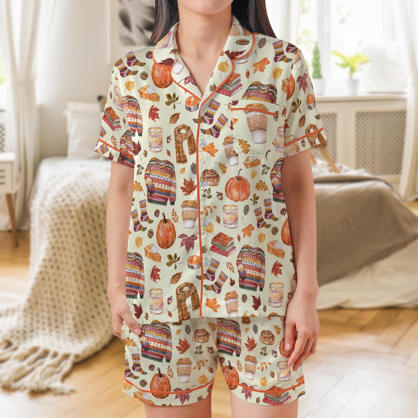 Fall Pajama Set, Pumpkin Season Sleepwear, Fall Harvest Loungewear Set, Autumn Doodle Pajamas, Cozy Season Pjs, Fall Coffee, Fall vibes