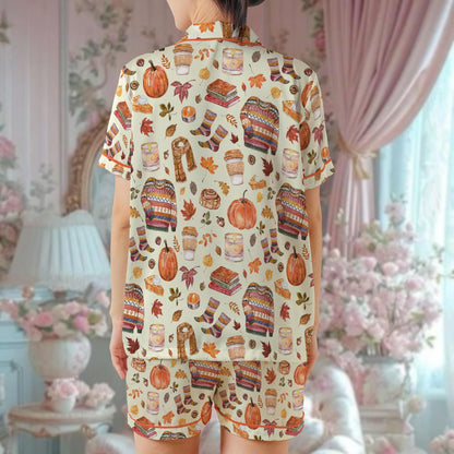 Fall Pajama Set, Pumpkin Season Sleepwear, Fall Harvest Loungewear Set, Autumn Doodle Pajamas, Cozy Season Pjs, Fall Coffee, Fall vibes