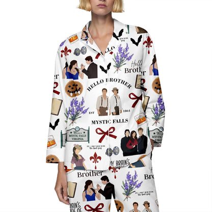 Vampire Diaries Satin Pajamas Shorts, Hello Brother Sleepwear, Movie Pajamas Set, Satin Movie Pajamas, Gift For Her