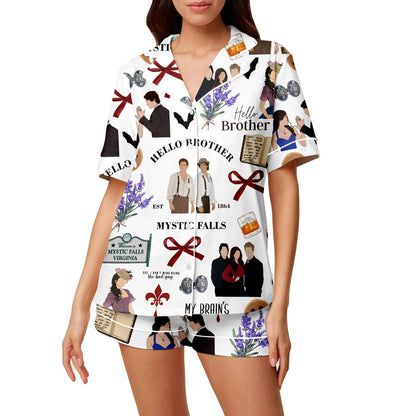 Vampire Diaries Satin Pajamas Shorts, Hello Brother Sleepwear, Movie Pajamas Set, Satin Movie Pajamas, Gift For Her