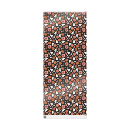Ghost and Pumpkin Halloween Wrapping Paper Roll, Trick or Treat Spooky Gift Wrap for October Groovy Retro Party Packaging