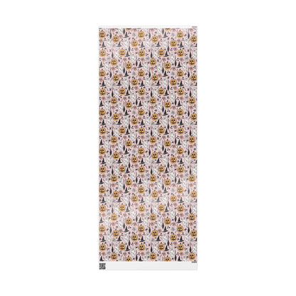 Halloween Wrapping Paper Roll, Retro-Inspired Gift Wrap with Ghosts, Pumpkins and Stars, Vintage Spooky Vibes