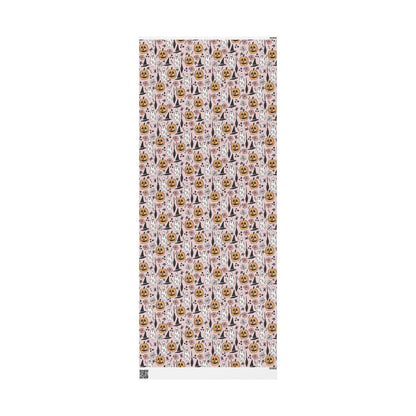 Halloween Wrapping Paper Roll, Retro-Inspired Gift Wrap with Ghosts, Pumpkins and Stars, Vintage Spooky Vibes