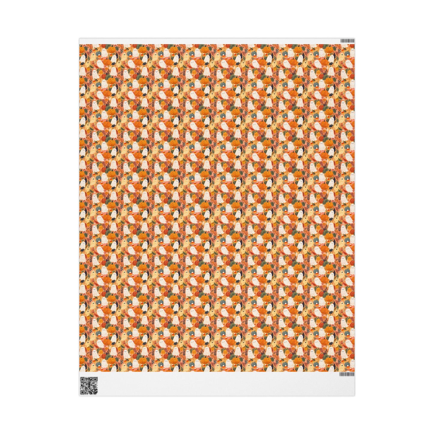 Cute Halloween Wrapping Paper Roll, Watercolor Ghosts and Pumpkins Design, Pastel Fall Gift Wrap for Kids Gifts