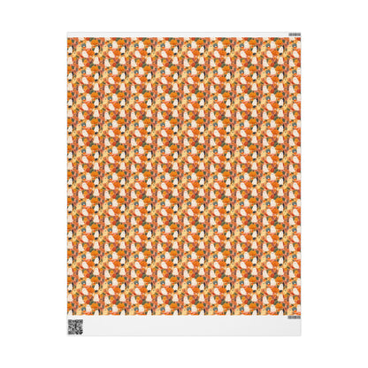 Cute Halloween Wrapping Paper Roll, Watercolor Ghosts and Pumpkins Design, Pastel Fall Gift Wrap for Kids Gifts
