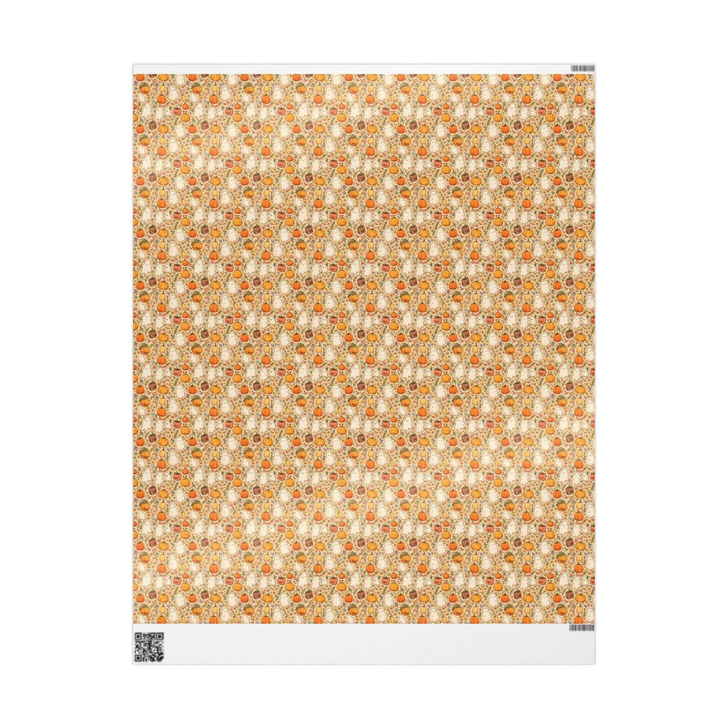 Cute Halloween Gift Wrap Roll, Watercolor Style Wrapping Paper with Ghosts and Pumpkins, Fall Pastel Spooky Vibes
