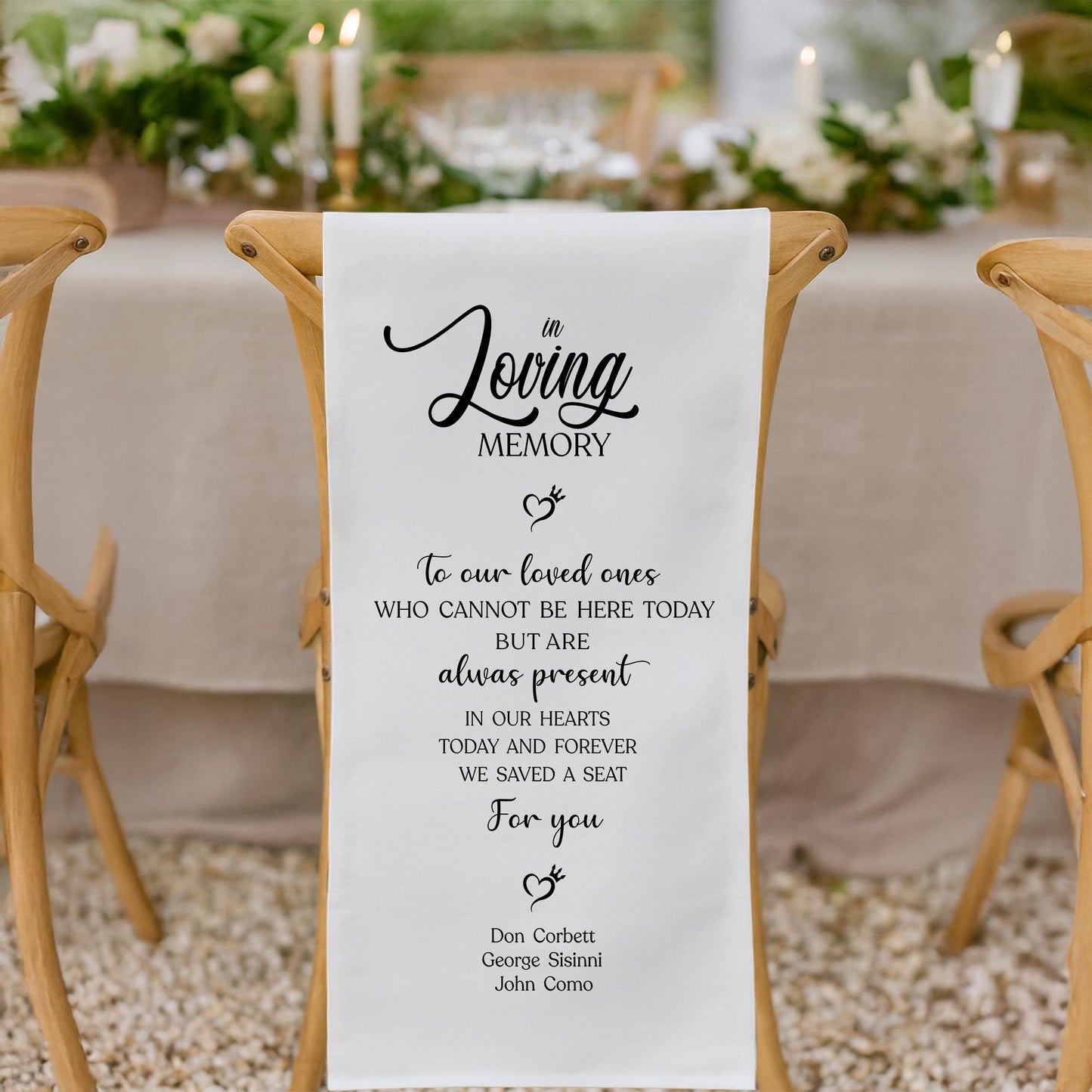 Loving Memory Wedding Sign, Personalized White Chair Wedding Banner, In Memory of Loved Ones, Wedding Aisle Sign, Remembrance Ceremony Decor