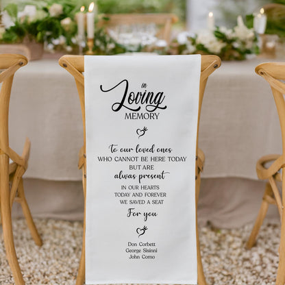 Loving Memory Wedding Sign, Personalized White Chair Wedding Banner, In Memory of Loved Ones, Wedding Aisle Sign, Remembrance Ceremony Decor