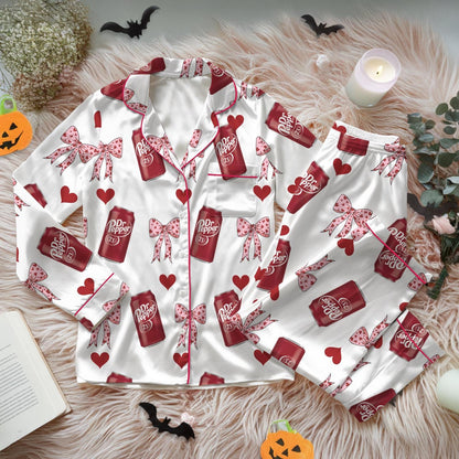 Dr Pepper Satin Pajamas Set, Dr Pepper Soda Lover Pajamas, Lover Drinks Loungewear, Coquette Diet Pepper Sleepwear, Gift for Dr Pepper Lover