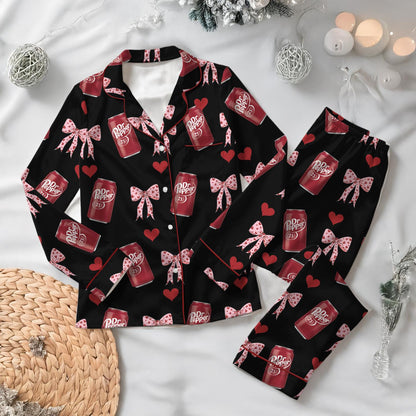Dr Pepper Satin Pajamas Set, Dr Pepper Soda Lover Pajamas, Lover Drinks Loungewear, Coquette Diet Pepper Sleepwear, Gift for Dr Pepper Lover