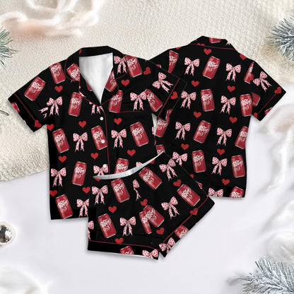 Dr Pepper Satin Pajamas Set, Dr Pepper Soda Lover Pajamas, Lover Drinks Loungewear, Coquette Diet Pepper Sleepwear, Gift for Dr Pepper Lover
