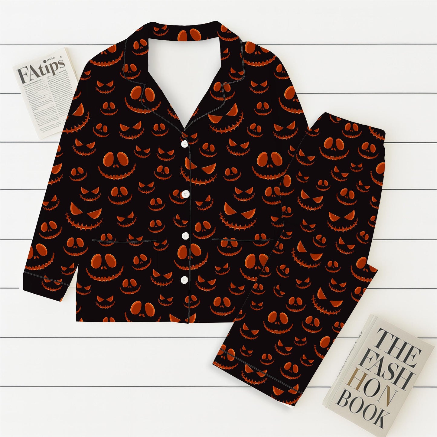 Halloween Pumpkin Face Pajamas Set, Scary Pumpkin Sleepwear, Halloween Pattern Homewear, Spooky Season Gift, Halloween Gift