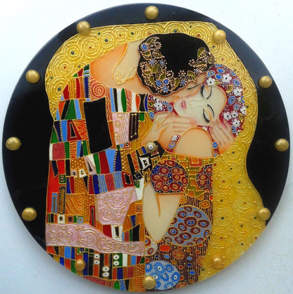 Wedding gift Large Wall clock or Stained glass round panel The Kiss Gustav Klimt Unique gift