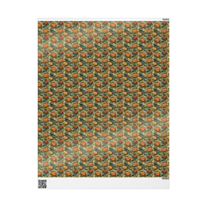 Halloween Gift Wrap Roll with Jack-o-Lantern Faces, Creepy Pumpkin Spooky Wrapping Paper for October Gifting