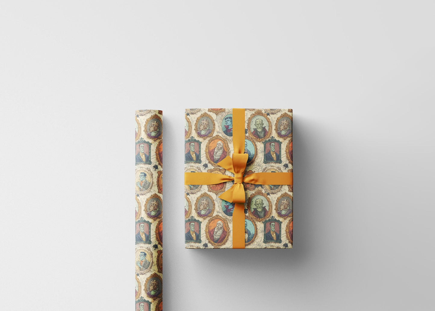 Spooky Monster Mash Halloween Wrapping Paper Roll, Creepy Monsters Gift Wrap with Haunted Creatures for Trick or Treat Packaging