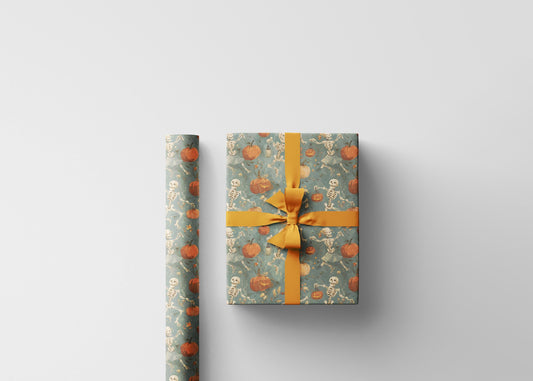 Dancing Skeletons Halloween Wrapping Paper Roll, Jack-o-Lantern Gift Wrap for Spooky Party Favors and Trick or Treat Gifts