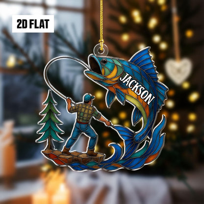 Personalized Fishing 2D Flat Ornament, Custom Name Christmas Ornament, Fisherman Ornament, Bass Fish Dad Ornament, Gifts for Him, Dad