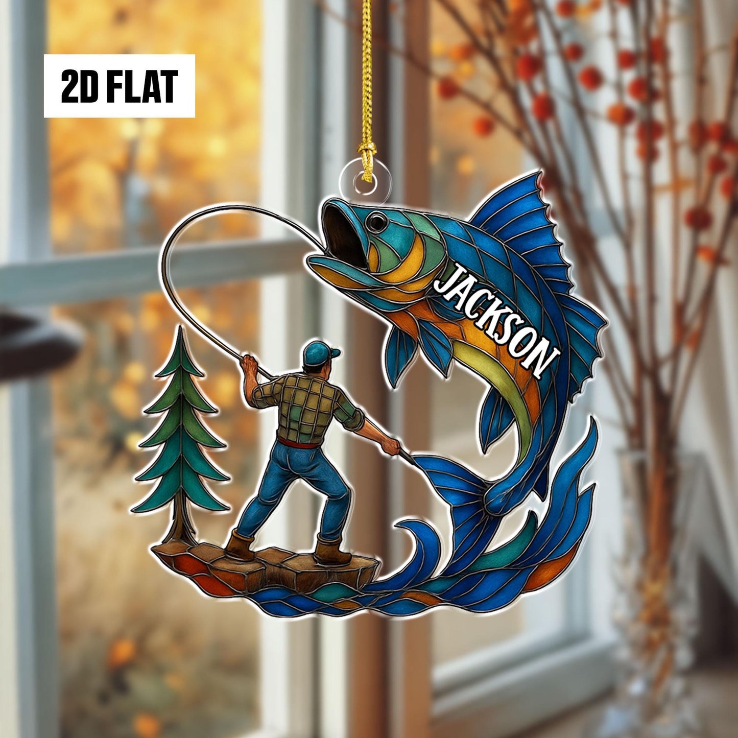 Personalized Fishing 2D Flat Ornament, Custom Name Christmas Ornament, Fisherman Ornament, Bass Fish Dad Ornament, Gifts for Him, Dad