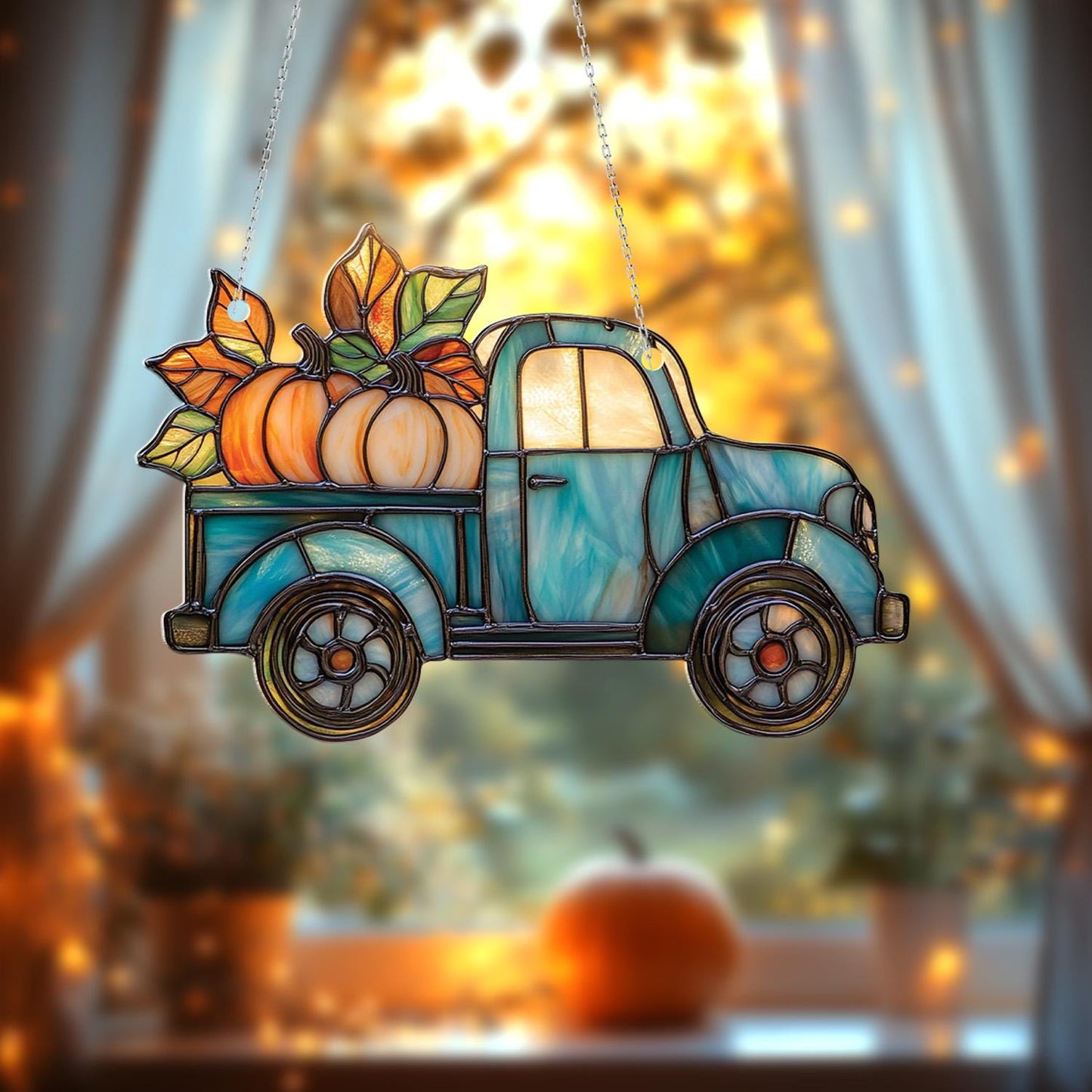 Fall Truck Window Hanging Decoration, Pumpkin Harvest Window Art, Rustic Farmhouse Window Decor, Autumn Home Window Hanging Gift Idea