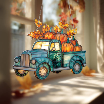 Fall Truck Window Hanging Decoration, Pumpkin Harvest Window Art, Rustic Farmhouse Window Decor, Autumn Home Window Hanging Gift Idea
