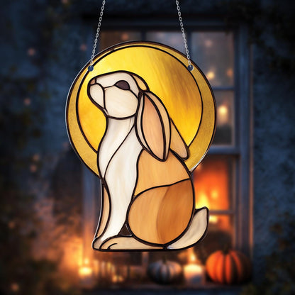 Bunny Window Hanging Decoration, Rabbit Window Art with Golden Sun, Whimsical Animal Window Decor, Cute Bunny Lover Gift, Unique Home Accent