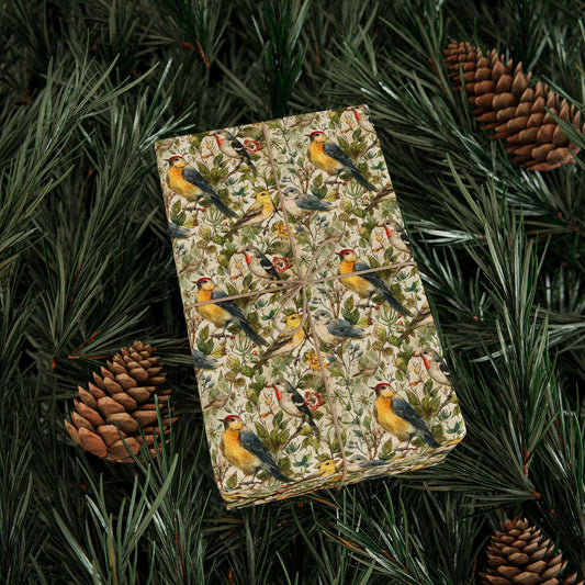 Bird Watching Wrapping Paper for Nature Lovers and Birders, Gift Wrap with Birds and Binoculars, Wildlife Inspired Gift Packaging #46