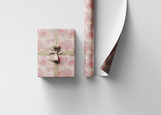 Baptism Wrapping Paper for Girls | Christian Coquette Aesthetic Gift Wrap | Watercolor Christening Paper #10