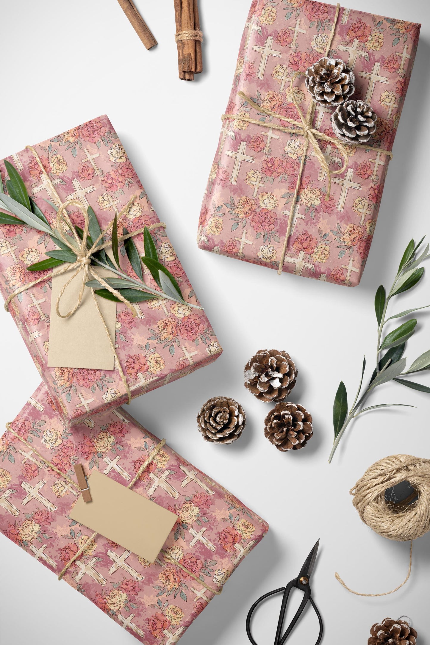 Baptism Wrapping Paper for Girls | Christian Coquette Aesthetic Gift Wrap | Watercolor Christening Paper #10