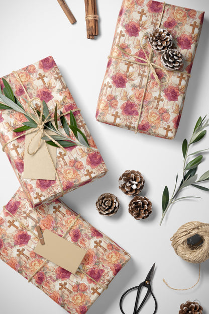 Christian Baptism Gift Wrapping Paper | Coquette Aesthetic Watercolor Wrap for Girls #19